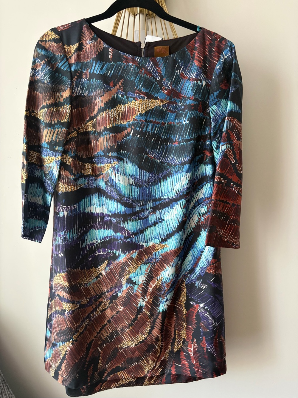 Anthropologie Ali Ro 100% Silk Wave-Print Shift Dress in Multi-Color Size 4